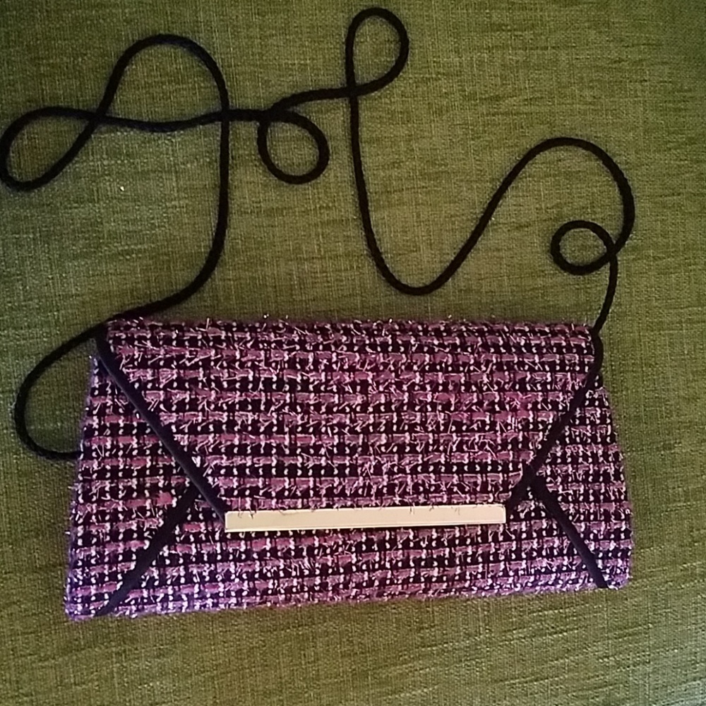 Kate Landry cross body purse pink and black tweed